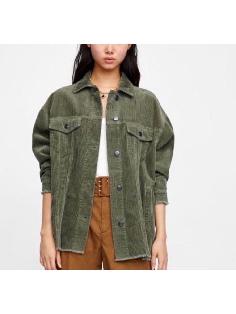 Zara olive green corduroy shirt jacket size S